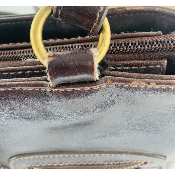 Vintage PVC Purse Brown Strap Pockets Zipper Snap Phone Pocket 10"x 9" Bag Retro - Picture 13 of 16